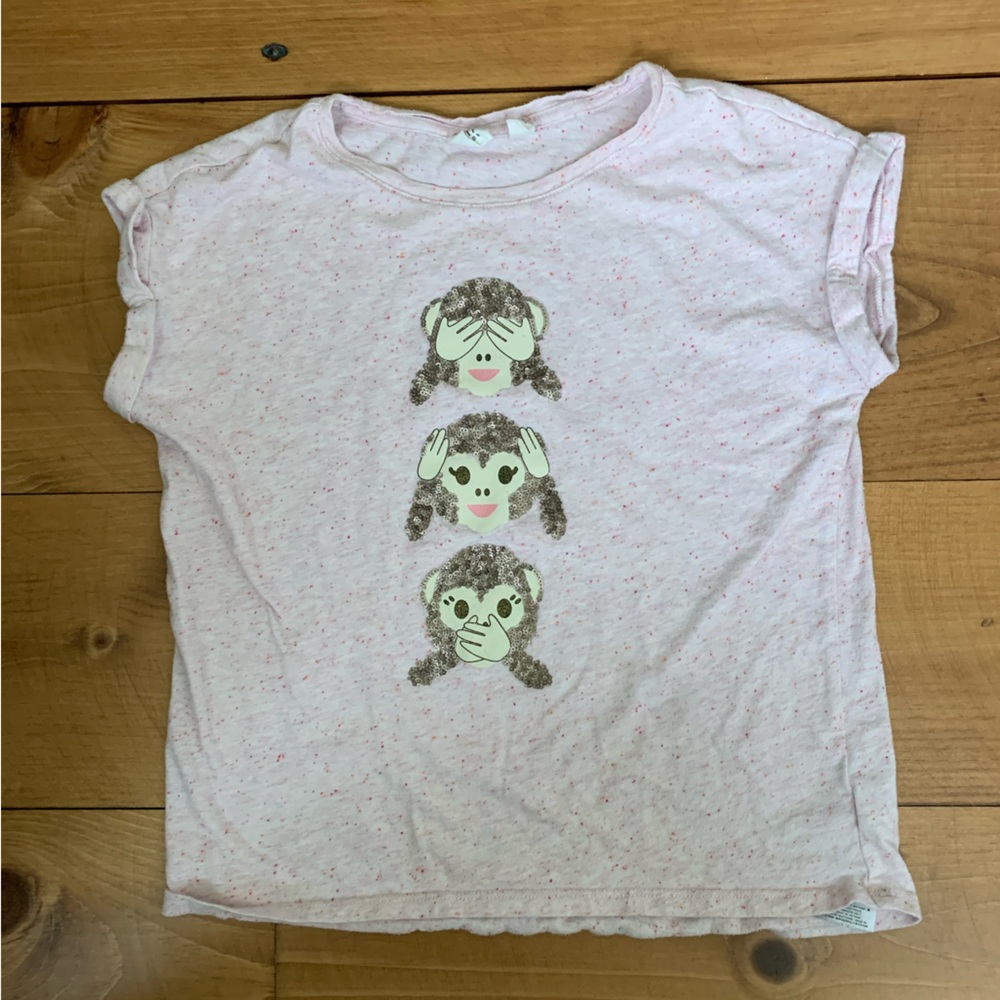 Gap Kids Graphic Sequin Monkey Heather Pink Top GUC